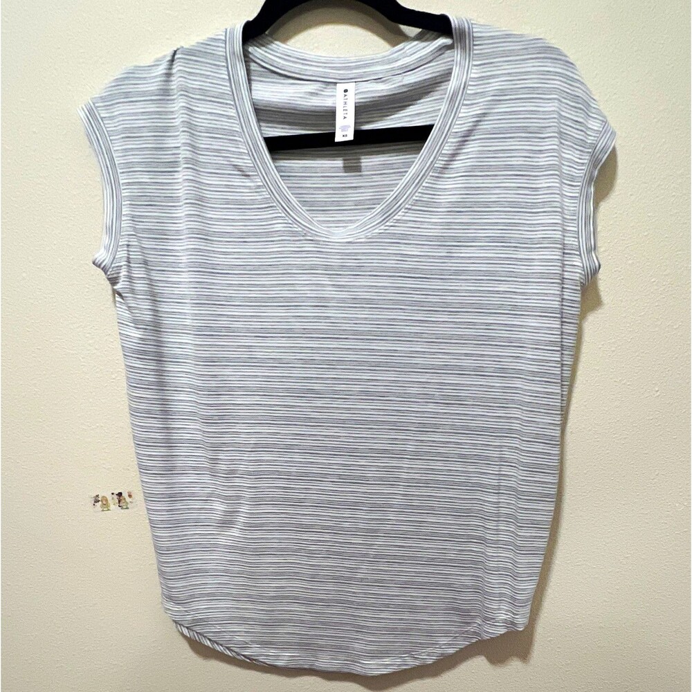 Athleta Women’s XS Gray/White Striped Scoop Neck Sleeveless Top Regular